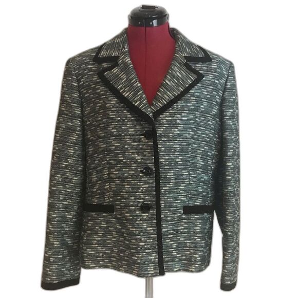 Kasper Blazer Women's Size 14 Blue/Black  Metallic Long Sleeve 3-Button Closure - Picture 1 of 9